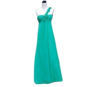 BCBGMaxAzria Emerald One Shoulder Formal Dress 0